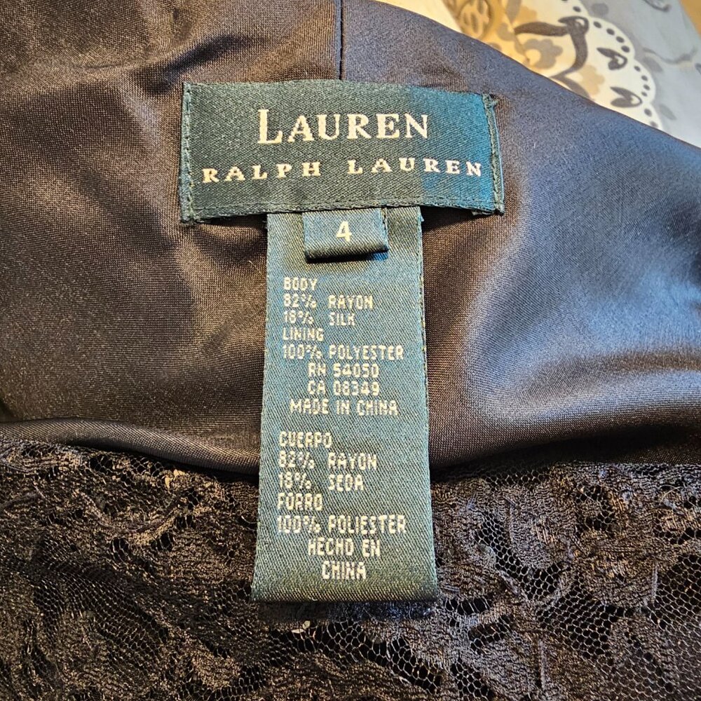 Lauren Ralph Lauren Black Velvet Lace Beaded Gown Dress Size 4 NWT Y2K - Picture 7 of 7